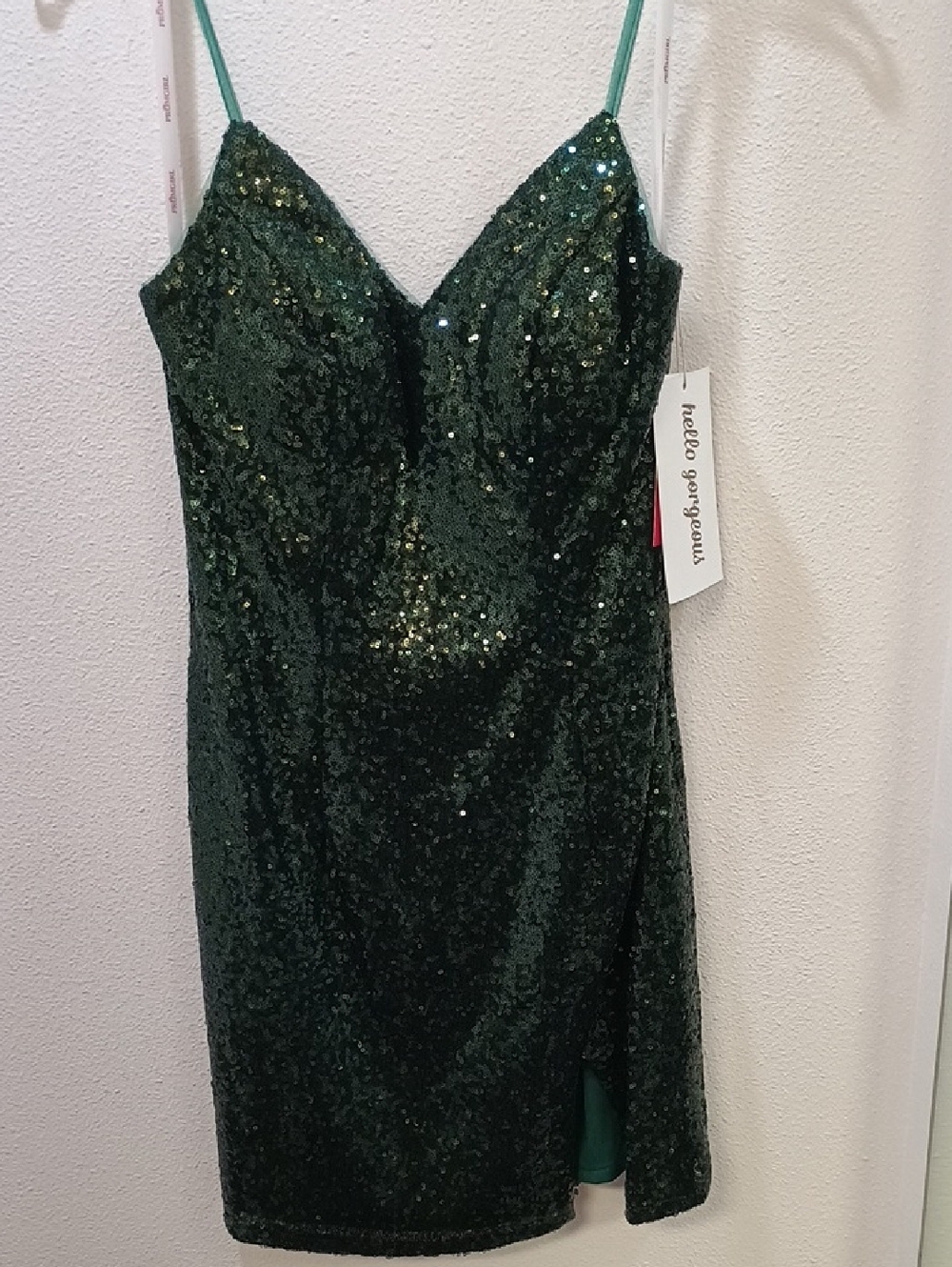 Hello Gorgeous Emerald Green Sequin Mini Dress with Spaghetti Straps